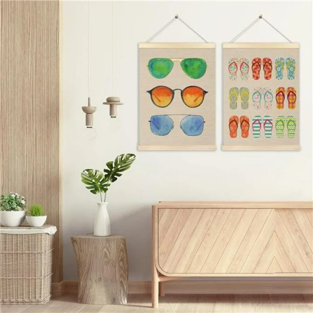 Summer Beach Wall Art Set Flip Flop Coastal Decor Hanging Posters 12x16 Inch